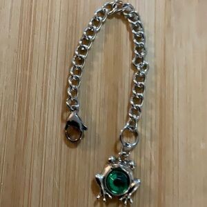 Hand Crafted Stanley Cup Charm Frog with Emerald Stone Cup Handle Green Silver